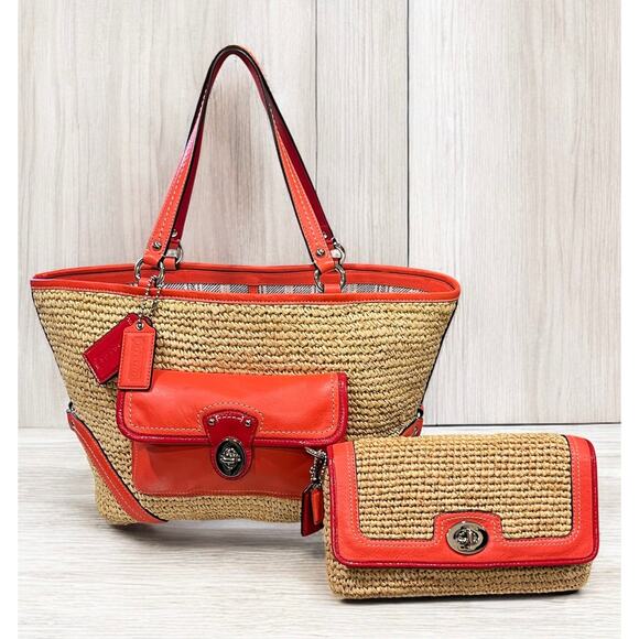 Coach 22904 Straw Pocket Tote Bag & Large Wristlet - Picture 16 of 16